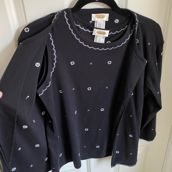 Vintage Talbots 100% Cotton Black Zip Up Sweater and Top Set - Picture 4 of 6
